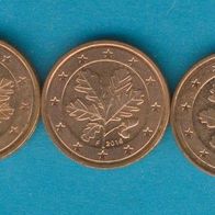 Deutschland 2 Cent alle aus 2016 kompl. A, D, F, G, J.