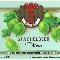ALT ! DDR Getränke-Etikett "Stachelbeer Wein" VEB Süßmostkelterei Belzig