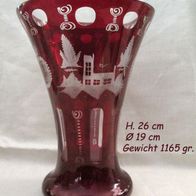 schwere Kristallvase Bechervase * Böhmisches Überfangglas rubinrot 26 cm Bohemia