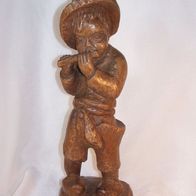 Holzfigur - " Junge mit Flöte " - H.- 37,5 cm, 50/60er Jahre