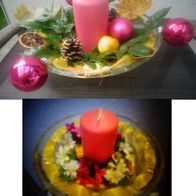 Kerzenhalter mit rosafb. Kerze und verschiedener Deko !! Unikat !!