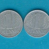 DDR 6 Verschiedene 1 Pfennige 1960,61,62,63,64 + 1968