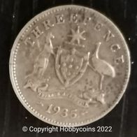 AUS : Australien 3 Pence Georg V 1935