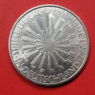 10 DMark von Strahlenspirale Olympia Deutschland 1972, Prägestätte J, 625 Silber