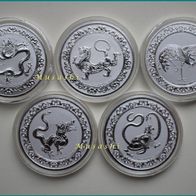 5 x 1 Oz Unze Feng Shui Celestial Animals komplett