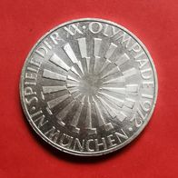 10 DMark von Strahlenspirale Olympia in München 1972, Prägestätte G, 625 Silber
