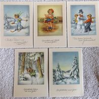 5 alte Postkarten: Neujahr