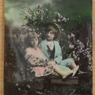 1 uralte Postkarte: 1909, Kinder - Mädchen & Junge