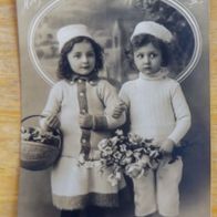 1 uralte Postkarte: Kinder - Mädchen & Junge