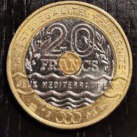 F : Frankreich 20 Franc Sondermünze Spiel des Mittelmeers Turm Adge 1993