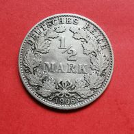 1/2 Mark Deutsches Reich, 1906 D in 900er Silber