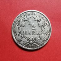 1/2 Mark Deutsches Reich, 1906 E in 900er Silber