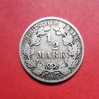 1/2 Mark Deutsches Reich, 1906 G in 900er Silber