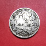 1/2 Mark Deutsches Reich, 1906 J in 900er Silber