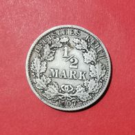 1/2 Mark Deutsches Reich, 1907 G in 900er Silber