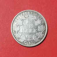 1/2 Mark Deutsches Reich, 1909 D in 900er Silber
