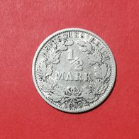 1/2 Mark Deutsches Reich, 1909 F in 900er Silber