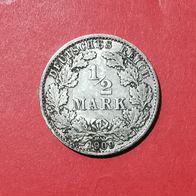 1/2 Mark Deutsches Reich, 1909 G in 900er Silber