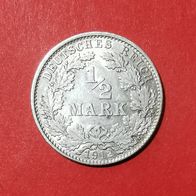 1/2 Mark Deutsches Reich, 1912 D in 900er Silber
