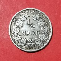 1/2 Mark Deutsches Reich, 1913 E in 900er Silber