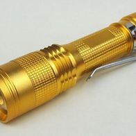 NEU COB LED Mini Taschenlampe 11,5 cm gelb gold Lampe Alu Pen Halte Clip Camping