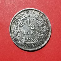 1/2 Mark Deutsches Reich, 1915 E in 900er Silber