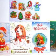 4 Stück - Weihnachtskarten Tiermotive mit Kuverts + Aufklebern - NEU