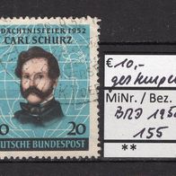 BRD / Bund 1952 100. Jahrestag der Landung von Carl Schurz MiNr. 155 gestempelt -3-