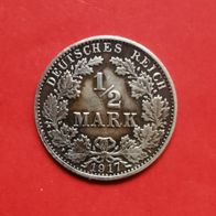1/2 Mark Deutsches Reich, 1917 G in 900er Silber