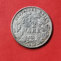 1/2 Mark Deutsches Reich, 1918 G in 900er Silber