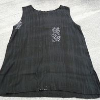 Ärmelloses schwarzes Viskose Top mit weißem Muster Gr. M