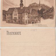 Blankenburg Harz um 1900 Kunstkarte nach einem alten Stich Rathaus und Schloss