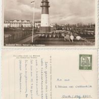 Büsum 1962 AK Fotokarte Hafengebiet mit Leuchtturm mit Briefmarke