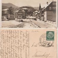 Krummhübel mit Schneekoppe 1938 Fotokarte Blick auf das-Riesengebirgsheim