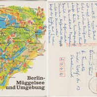 Landkarte AK 1989 Berlin Müggelsee und Umgebung von Mau gelaufen mit Marke