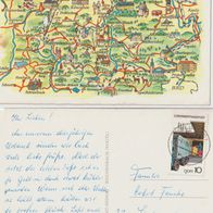 Landkarte AK 1978 Thüringer Wald Gelaufen mit Marke leicht gebrauchte Erhaltung