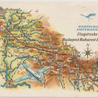 Landkarte AK Deutsche Lufthansa Budapest Bukarest Budapest von Hoppe nicht gelaufen