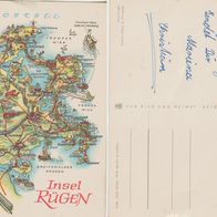 Landkarte AK Insel Rügen von Hoppe nicht gelaufen aber beschrieben