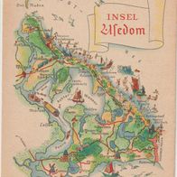 Landkarte AK Insel Usedom von Hoppe nicht gelaufen leicht gebrauchte Erhaltung