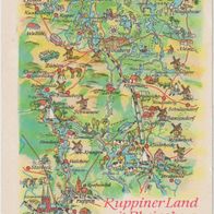 Landkarte AK Ruppiner Land mit Rheinsberg Zechliner Hütte von Hoppe nicht gelaufen