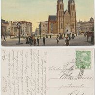 Prag Praha Vinohrady1908-Burkynovo namcst AK gelaufen-mit-Marke-Lackkarte