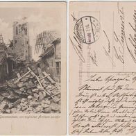 Gasschendaele 1916 mit Feldpost gelaufen zerschossene Kirche Feldpoststempel