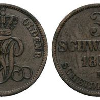 Altdeutschland Kleinmünze Oldenburg 3 Schwaren 1858 B, s. Scan