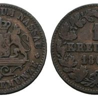 Altdeutschland Kleinmünze Nassau 1 Kreuzer 1862, s. Scan