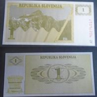 Banknote Slowenien: 1 Tolar 1990 - Bankfrisch