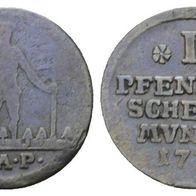 Altdeutschland Silber Kleinmünze Braunschweig 1 Pfennig 1775 Wilder Mann s. Scan