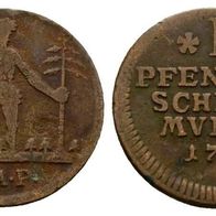 Altdeutschland Silber Kleinmünze Braunschweig 1 Pfennig 1765 Wilder Mann s. Scan