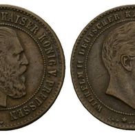 Altdeutschland Preußen Medaille Friedrich III. u. Wilhelm II. 22,27 mm, 3,40 g.