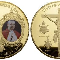 Deutschland Cu-Medaille mit Goldauflage PP o.J. Papst Johannes Paul I., 70 mm, 110 g.