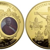 Deutschland Cu-Medaille mit Goldauflage PP o.J. Papst Johannes Paul II. 70 mm, 113 g.